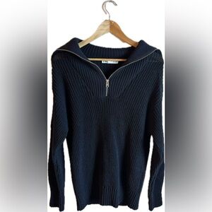 ZARA Navy Half-Zip Knit Sweater